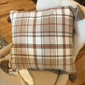 Plaid Throw Pillow in Brown Cream and Red New